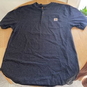 Blue Carhartt short-sleeve Henley work shirt
